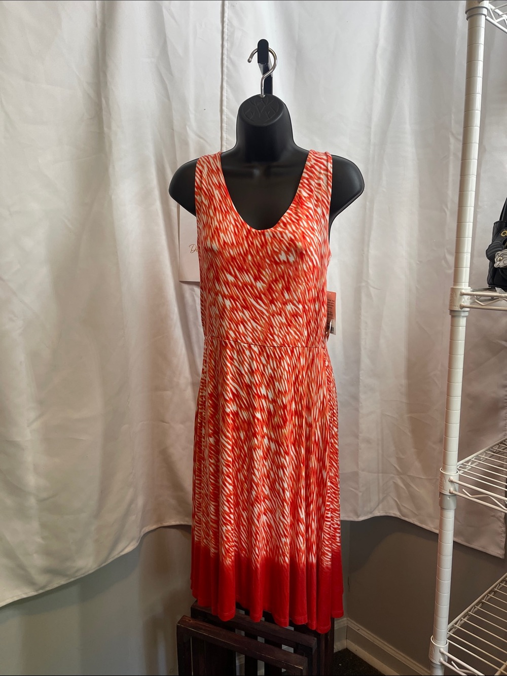 Athleta Red and White Sleeveless V-Neck Midi Dress
